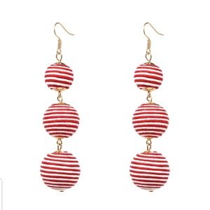 Bohemian Triple Ball Tassel Earring Red + White